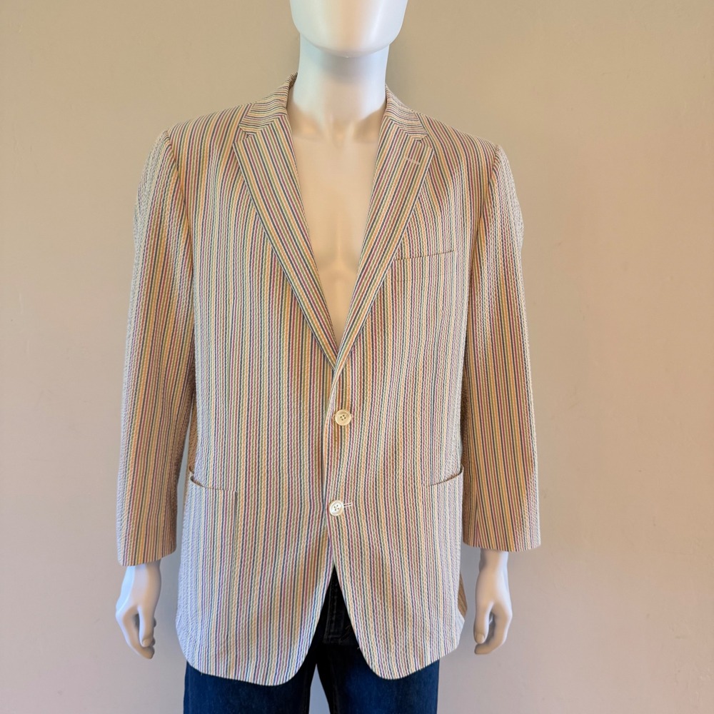 Maus & Hoffman Mens 44R Seersucker Stripe Sport Coat Blazer Multi-Color USA Made